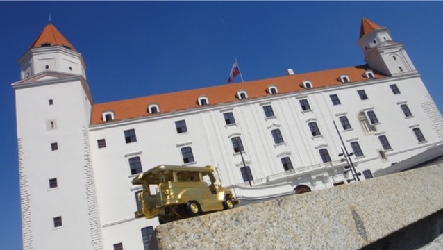Golden jeepney before Bratislava Castle