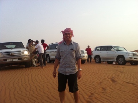 Traveler standing in the Dubai desert