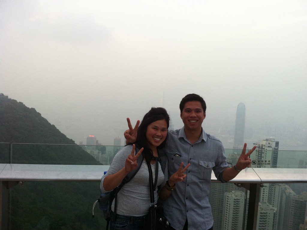 Two travelers at Victoria Peak in Hong Kong