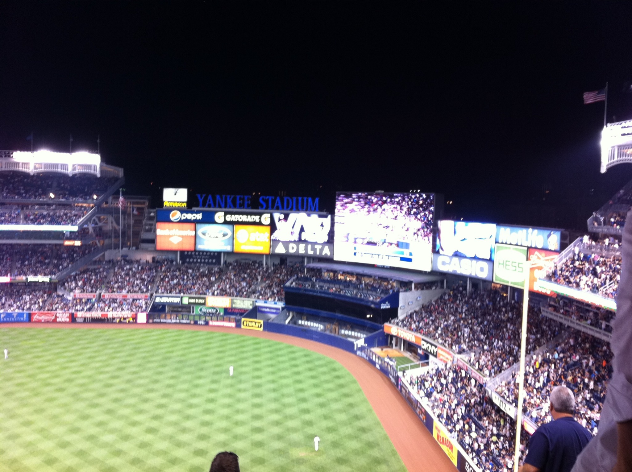 A night baseball game at Yankee Stadium