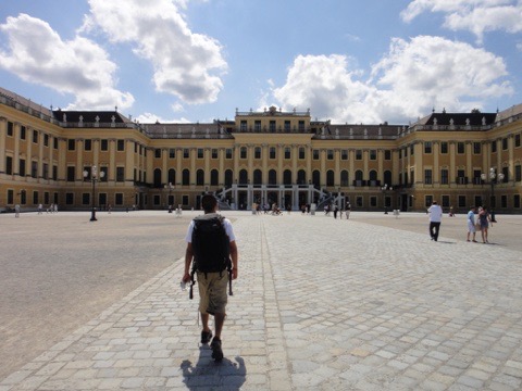 Traveler walking toward Schönbrunn Palace